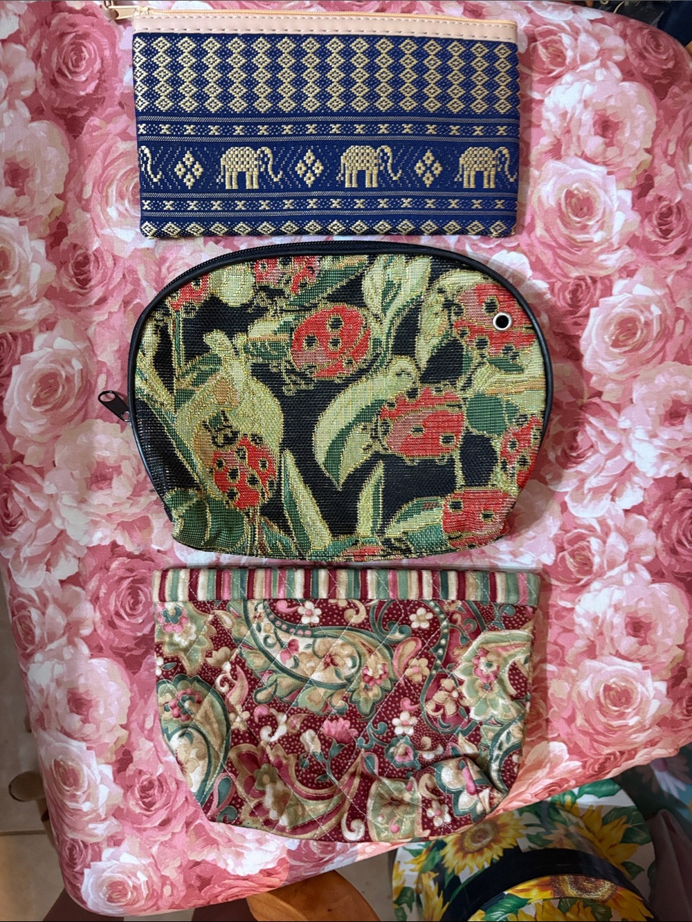 Floral Tapestry Cosmetic Pouch - Black and Green